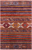 Khorjin Persian Gabbeh Hand Knotted Wool Rug - 3' 10" X 5' 11" - Golden Nile