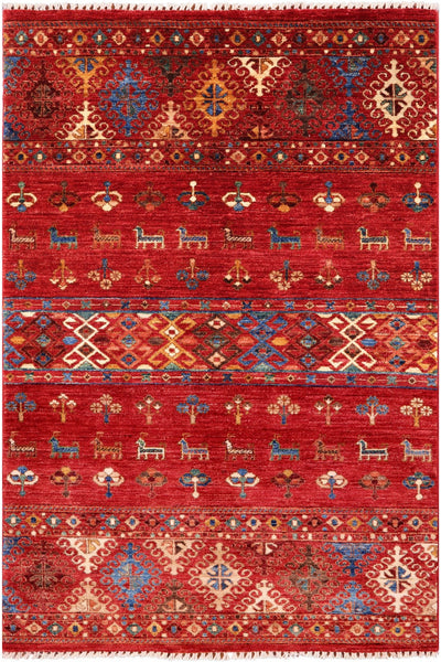 Tribal Persian Gabbeh Handmade Wool Rug - 3' 5" X 5' 0" - Golden Nile