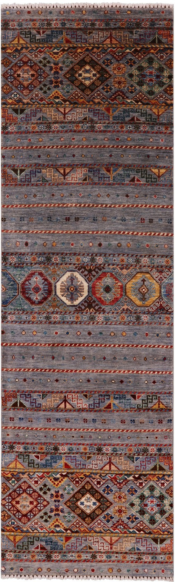 Grey Tribal Khorjin Persian Gabbeh Hand Knotted Wool Runner Rug - 2' 8" X 8' 9" - Golden Nile