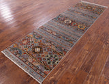 Grey Tribal Khorjin Persian Gabbeh Hand Knotted Wool Runner Rug - 2' 8" X 8' 9" - Golden Nile