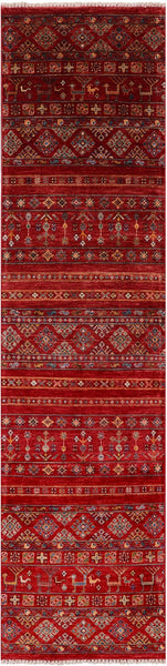 Red Tribal Persian Gabbeh Handmade Wool Runner Rug - 2' 7" X 10' 5" - Golden Nile