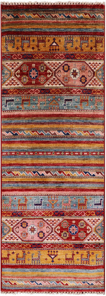 Khorjin Persian Gabbeh Hand Knotted Wool Runner Rug - 2' 1" X 5' 11" - Golden Nile