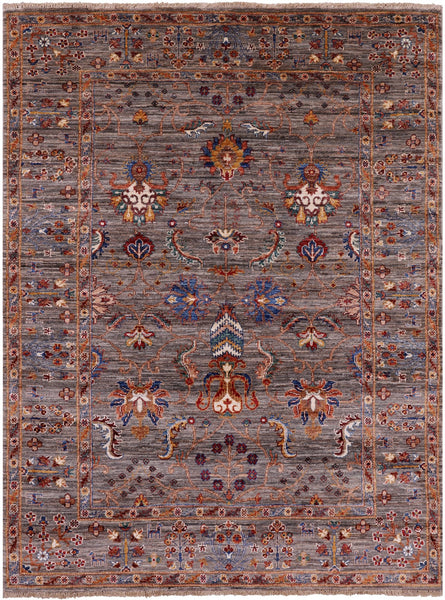 Peshawar Hand Knotted Wool Rug - 5' 0" X 6' 8" - Golden Nile