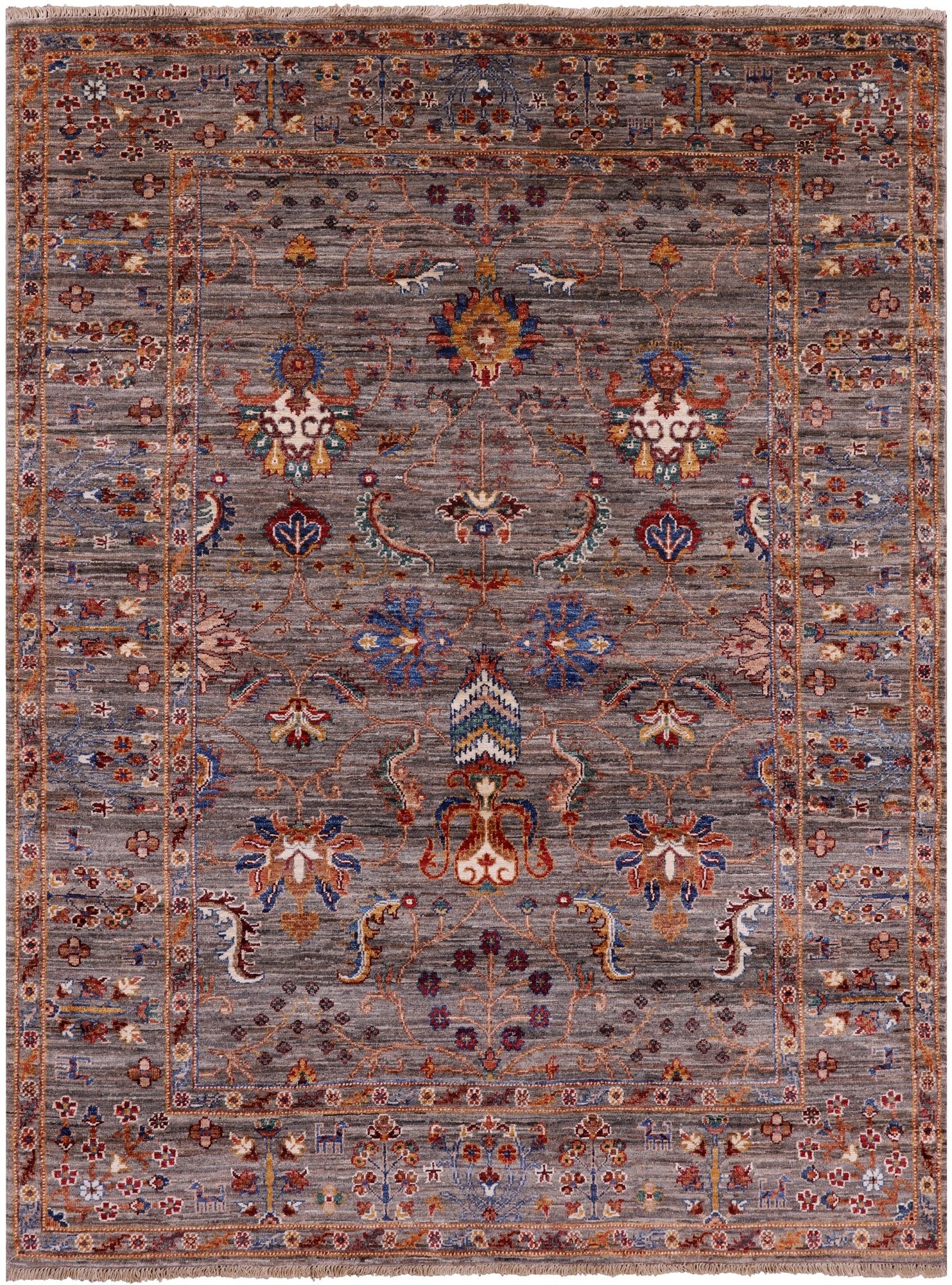 Peshawar Hand Knotted Wool Rug - 5' 0" X 6' 8" - Golden Nile