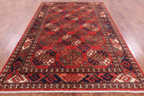 Red Turkmen Ersari Hand Knotted Wool Rug - 6' 4" X 9' 6" - Golden Nile