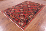 Red Turkmen Ersari Hand Knotted Wool Rug - 6' 4" X 9' 6" - Golden Nile