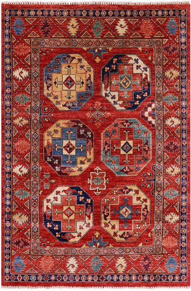 Red Turkmen Ersari Handmade Wool Rug - 4' 8" X 6' 11" - Golden Nile