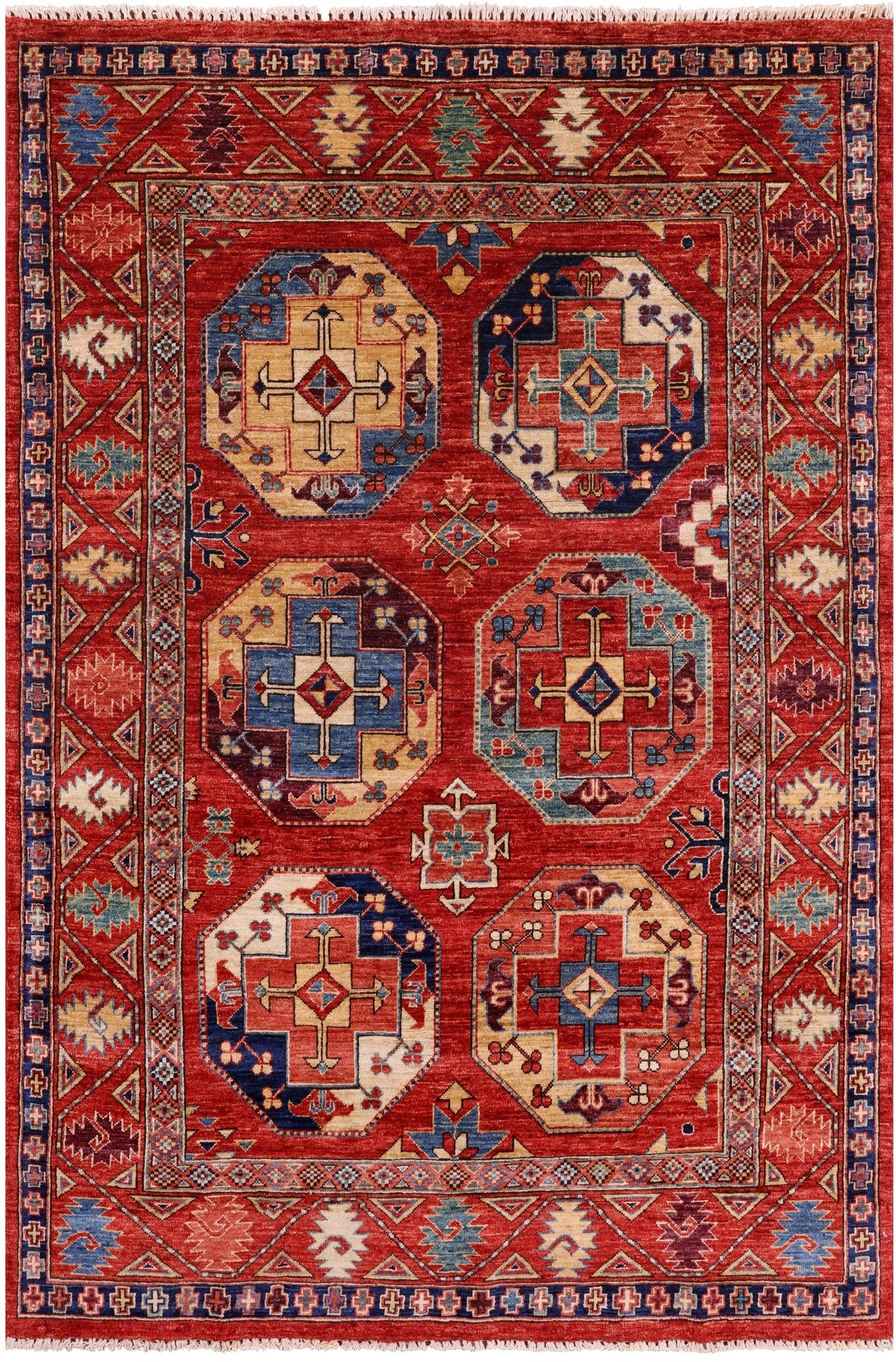 Red Turkmen Ersari Handmade Wool Rug - 4' 8" X 6' 11" - Golden Nile