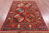 Red Turkmen Ersari Handmade Wool Rug - 4' 8" X 6' 11" - Golden Nile