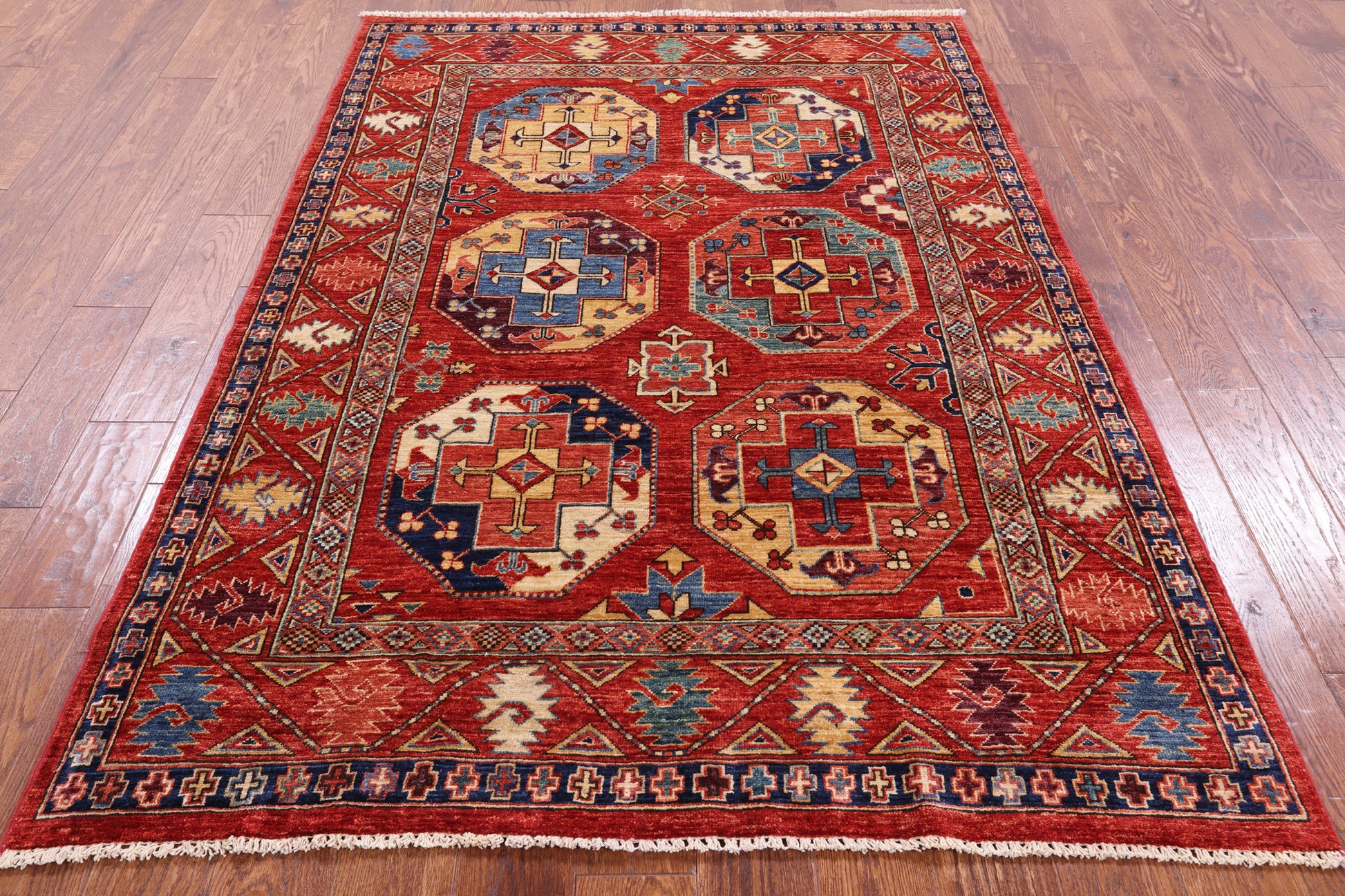 Red Turkmen Ersari Handmade Wool Rug - 4' 8" X 6' 11" - Golden Nile