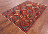 Red Turkmen Ersari Handmade Wool Rug - 4' 8" X 6' 11" - Golden Nile