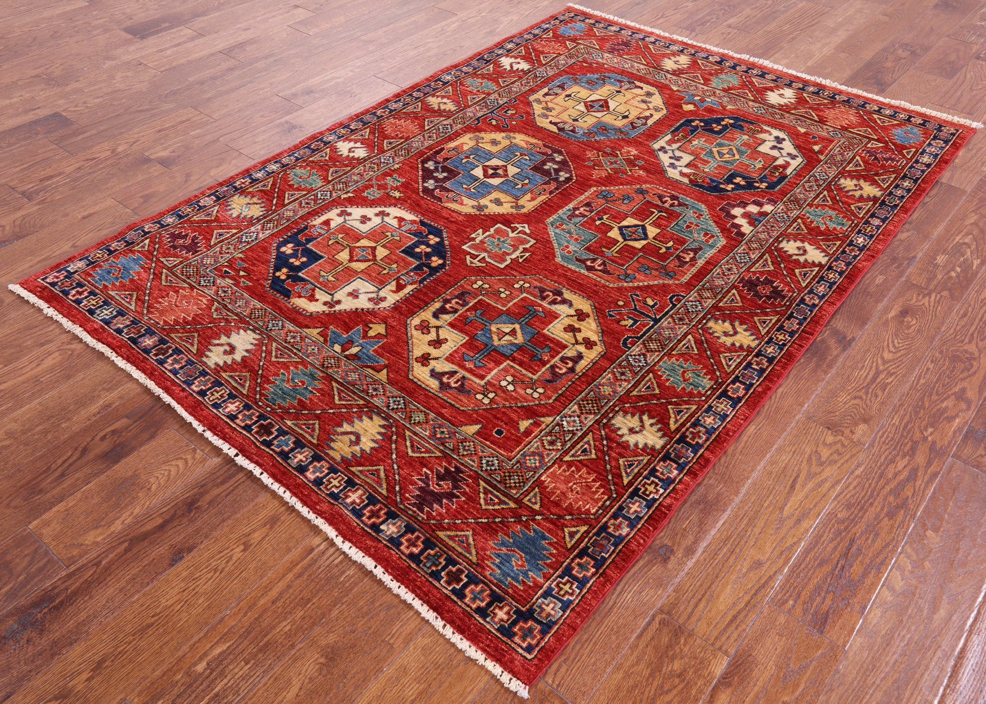 Red Turkmen Ersari Handmade Wool Rug - 4' 8" X 6' 11" - Golden Nile