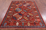 Red Turkmen Ersari Handmade Wool Rug - 4' 10" X 6' 8" - Golden Nile