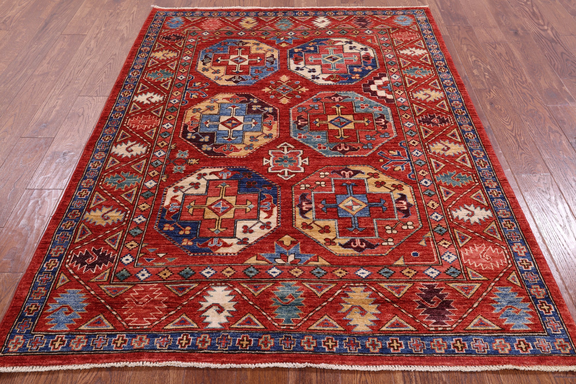 Red Turkmen Ersari Handmade Wool Rug - 4' 10" X 6' 8" - Golden Nile
