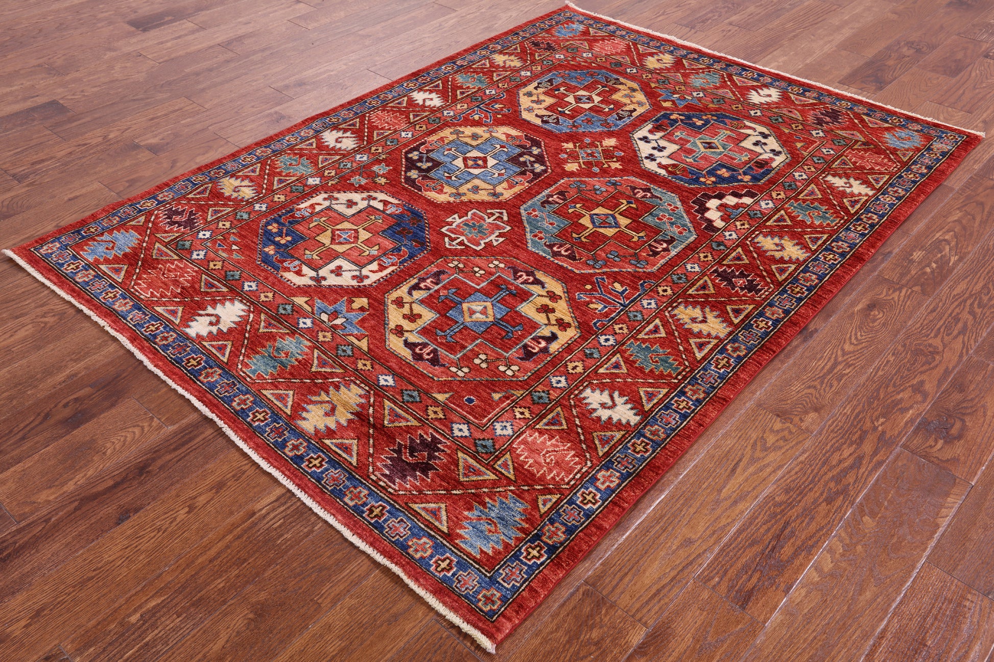 Red Turkmen Ersari Handmade Wool Rug - 4' 10" X 6' 8" - Golden Nile