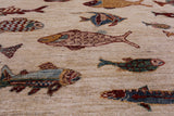 Fish Design Persian Gabbeh Handmade Wool Rug - 6' 6" X 9' 7" - Golden Nile