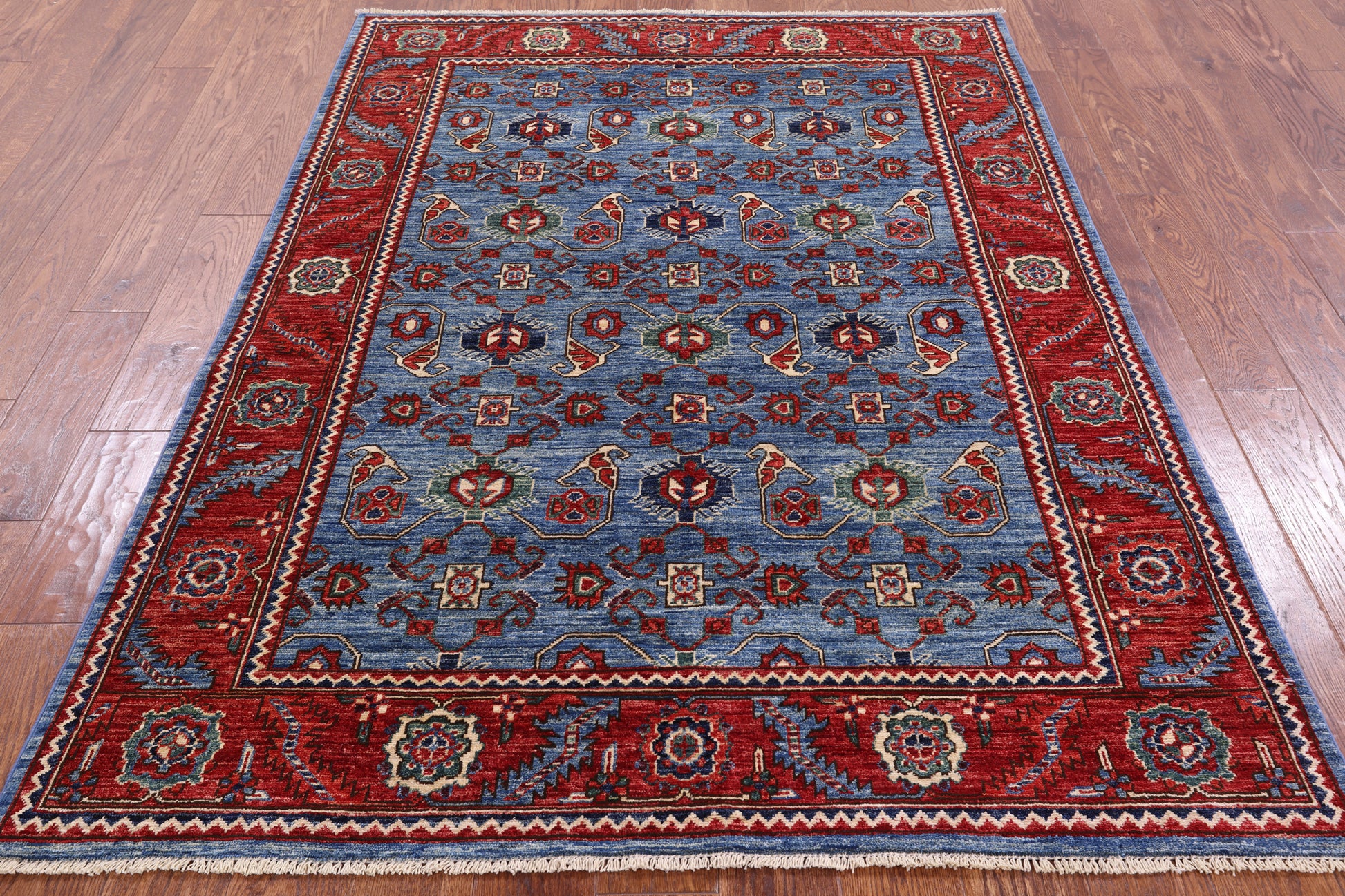 Blue Persian Fine Serapi Hand Knotted Wool Rug - 4' 10" X 6' 8" - Golden Nile