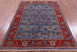 Blue Persian Fine Serapi Hand Knotted Wool Rug - 4' 9" X 6' 8" - Golden Nile