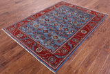 Blue Persian Fine Serapi Hand Knotted Wool Rug - 4' 10" X 6' 8" - Golden Nile