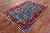 Blue Persian Fine Serapi Hand Knotted Wool Rug - 4' 9" X 6' 8" - Golden Nile