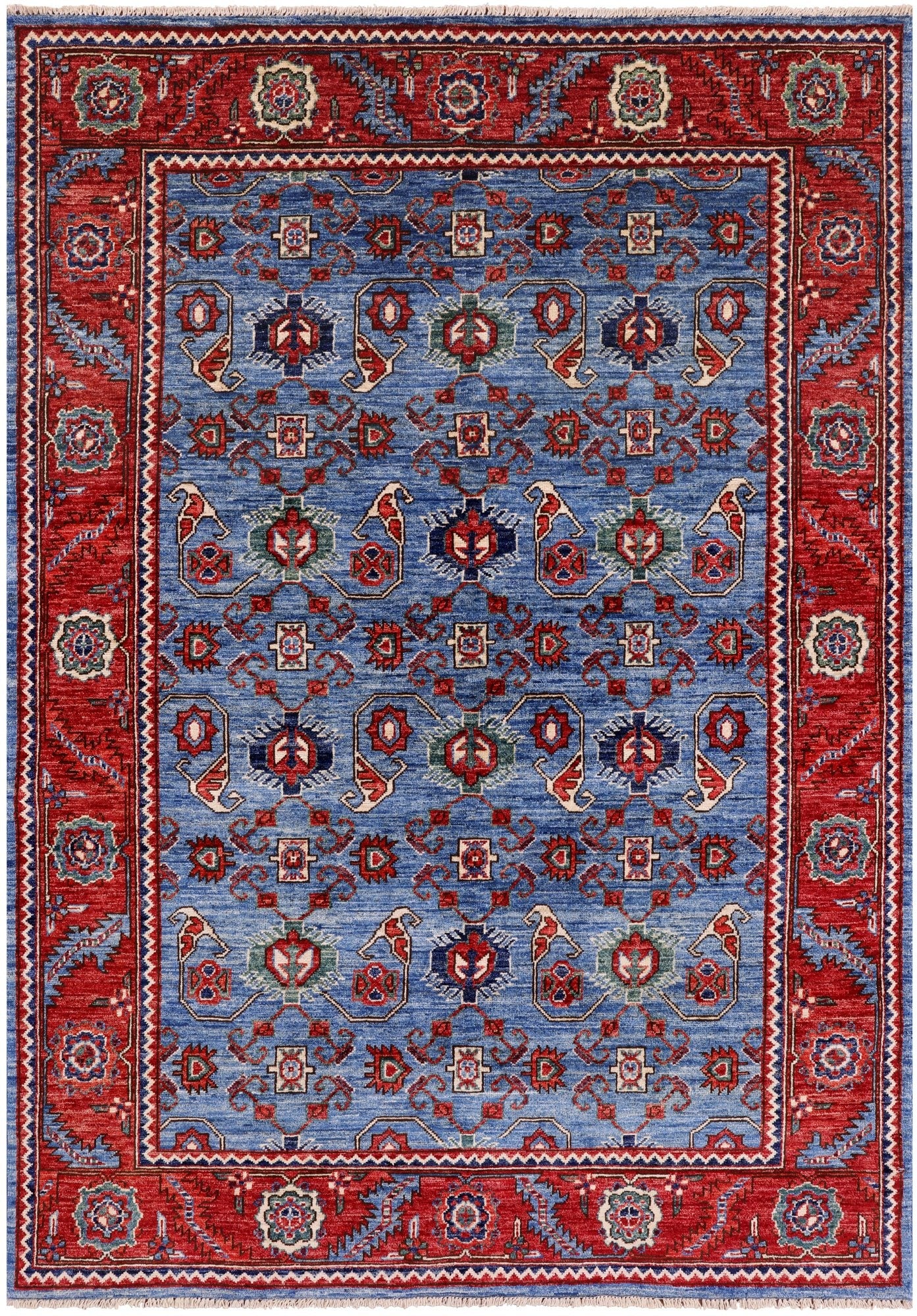 Blue Persian Fine Serapi Hand Knotted Wool Rug - 4' 10" X 6' 8" - Golden Nile