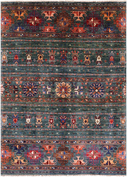 Khorjin Persian Gabbeh Hand Knotted Wool Rug - 4' 11" X 6' 10" - Golden Nile