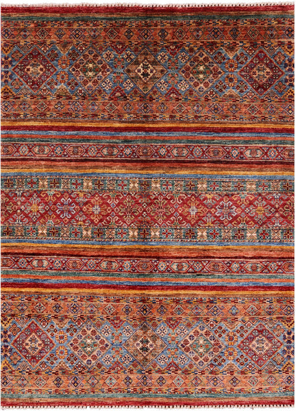 Khorjin Persian Gabbeh Handmade Wool Rug - 5' 0" X 6' 8" - Golden Nile