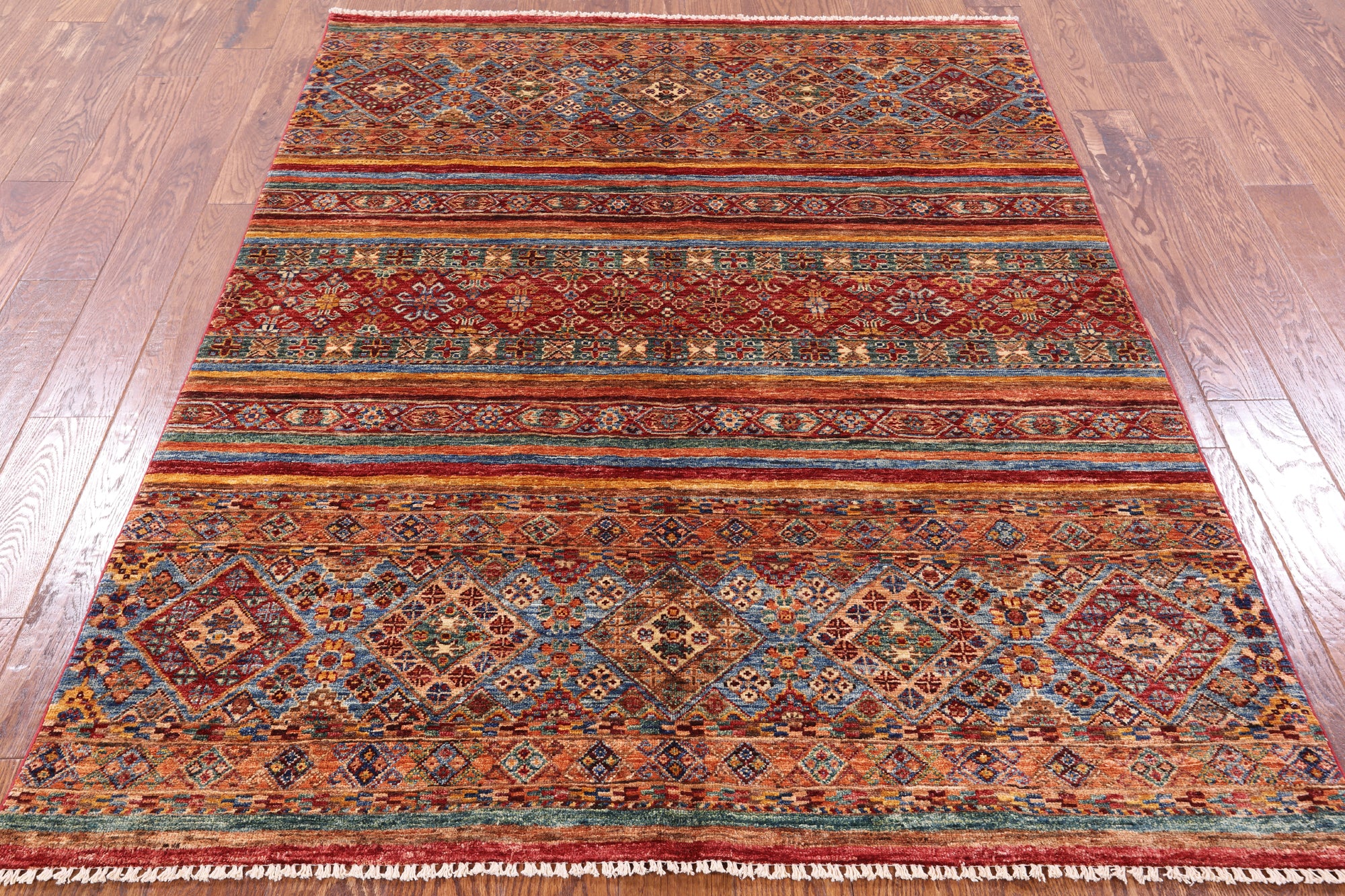 Khorjin Persian Gabbeh Handmade Wool Rug - 5' 0" X 6' 8" - Golden Nile