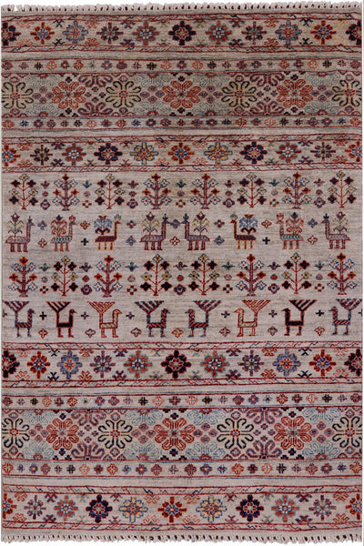 Tribal Persian Gabbeh Handmade Wool Rug - 3' 3" X 4' 10" - Golden Nile