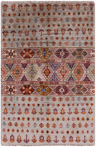 Khorjin Persian Gabbeh Hand Knotted Wool Rug - 3' 11" X 5' 10" - Golden Nile