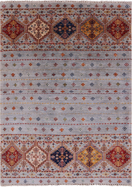 Khorjin Persian Gabbeh Hand Knotted Wool Rug - 4' 2" X 5' 9" - Golden Nile