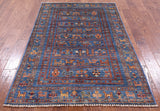 Blue Tribal Persian Gabbeh Hand Knotted Wool Rug - 3' 11" X 6' - Golden Nile