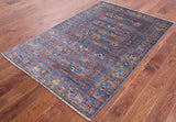 Blue Tribal Persian Gabbeh Hand Knotted Wool Rug - 3' 11" X 6' - Golden Nile
