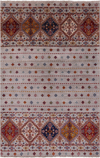 Khorjin Persian Gabbeh Hand Knotted Wool Rug - 4' 1" X 6' 4" - Golden Nile