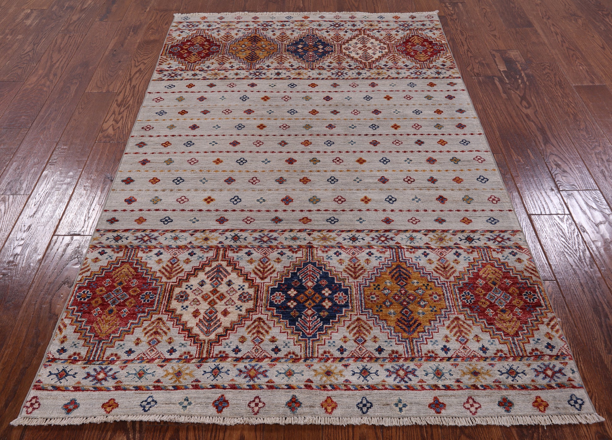 Khorjin Persian Gabbeh Hand Knotted Wool Rug - 4' 1" X 6' 4" - Golden Nile