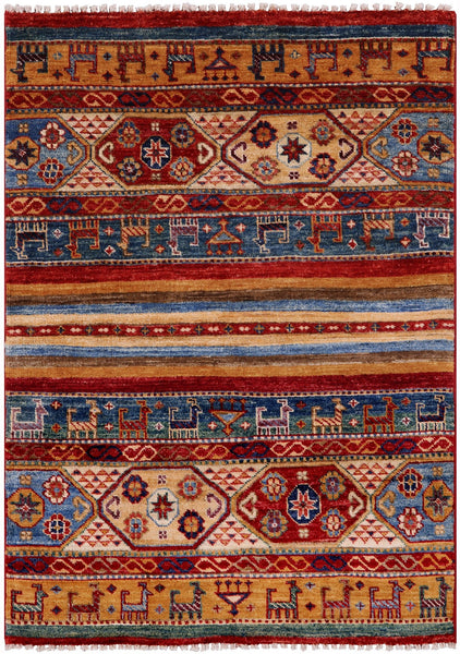 Khorjin Persian Gabbeh Hand Knotted Wool Rug - 2' 9" X 3' 11" - Golden Nile