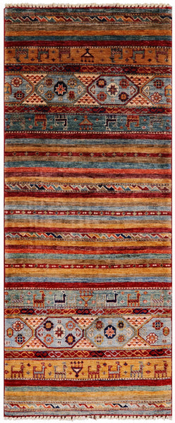 Khorjin Persian Gabbeh Hand Knotted Wool Runner Rug - 2' 6" X 6' 2" - Golden Nile