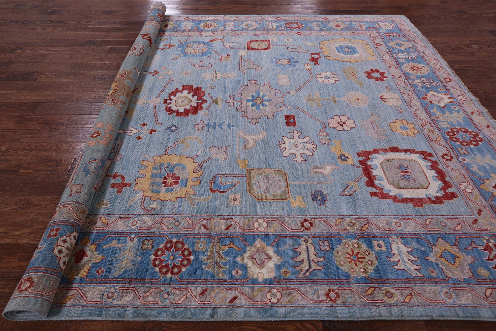 Blue Turkish Oushak Hand Knotted Wool Rug - 8' 11" X 11' 8" - Golden Nile