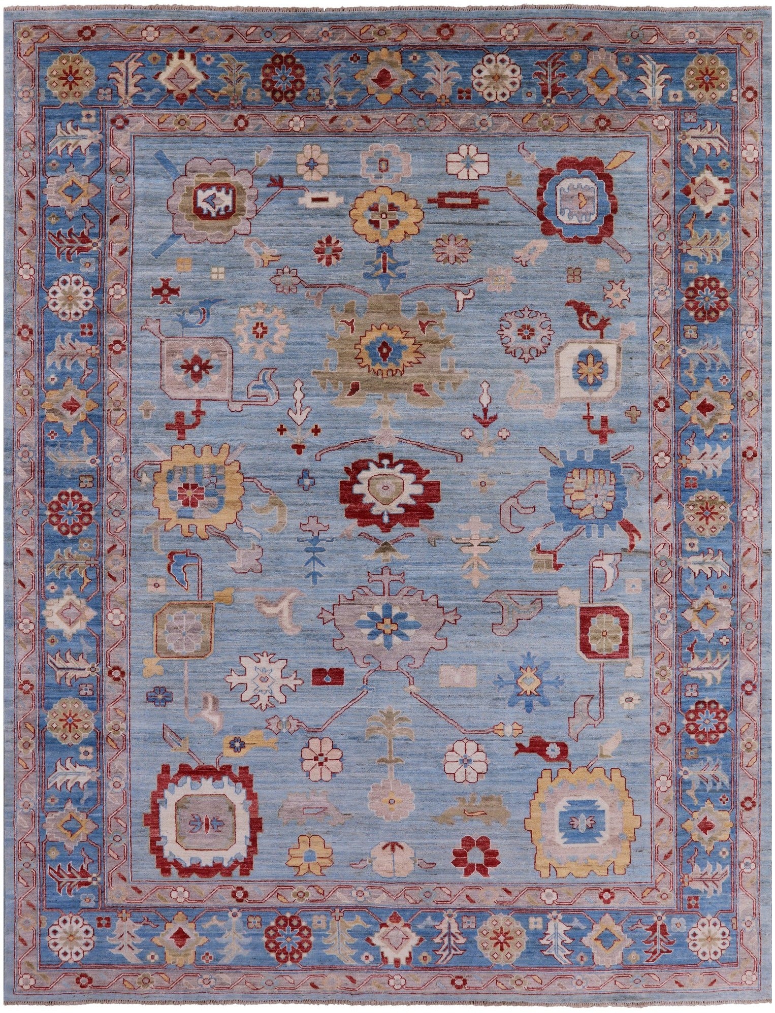 Blue Turkish Oushak Hand Knotted Wool Rug - 8' 11" X 11' 8" - Golden Nile