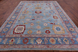 Blue Turkish Oushak Hand Knotted Wool Rug - 8' 11" X 11' 8" - Golden Nile