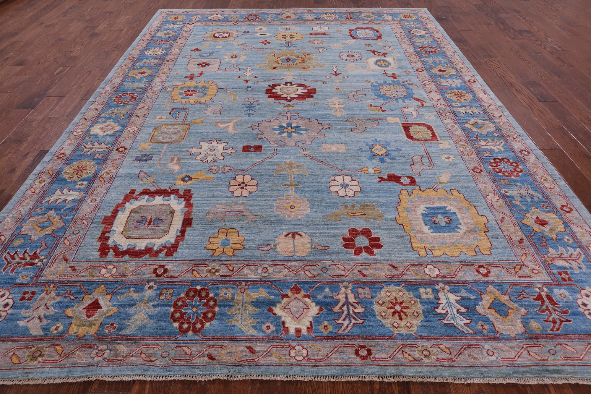 Blue Turkish Oushak Hand Knotted Wool Rug - 8' 11" X 11' 8" - Golden Nile
