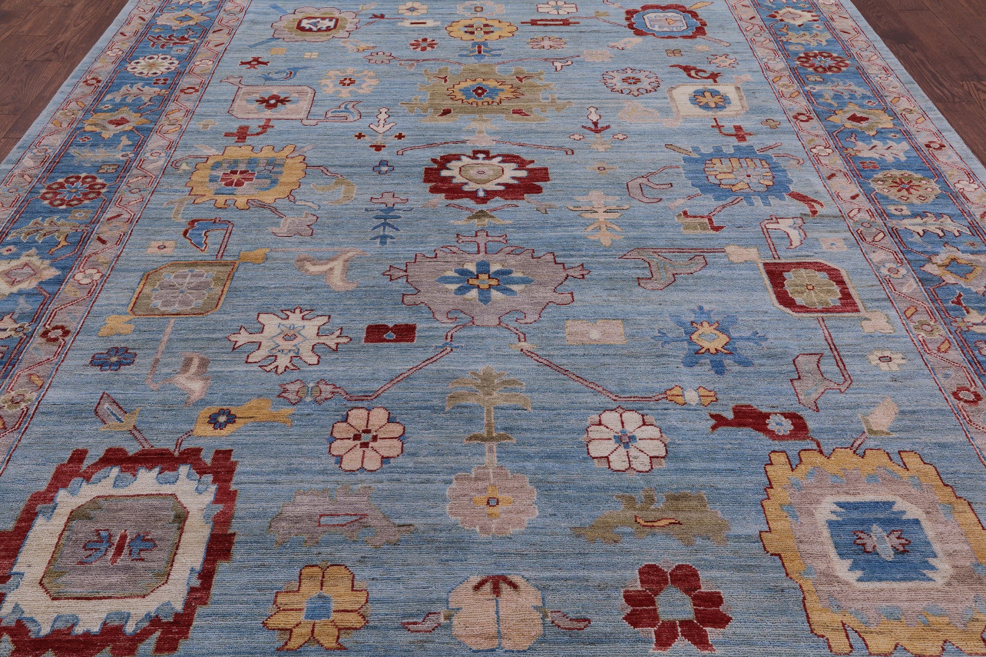 Blue Turkish Oushak Hand Knotted Wool Rug - 8' 11" X 11' 8" - Golden Nile