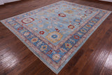 Blue Turkish Oushak Hand Knotted Wool Rug - 8' 11" X 11' 8" - Golden Nile