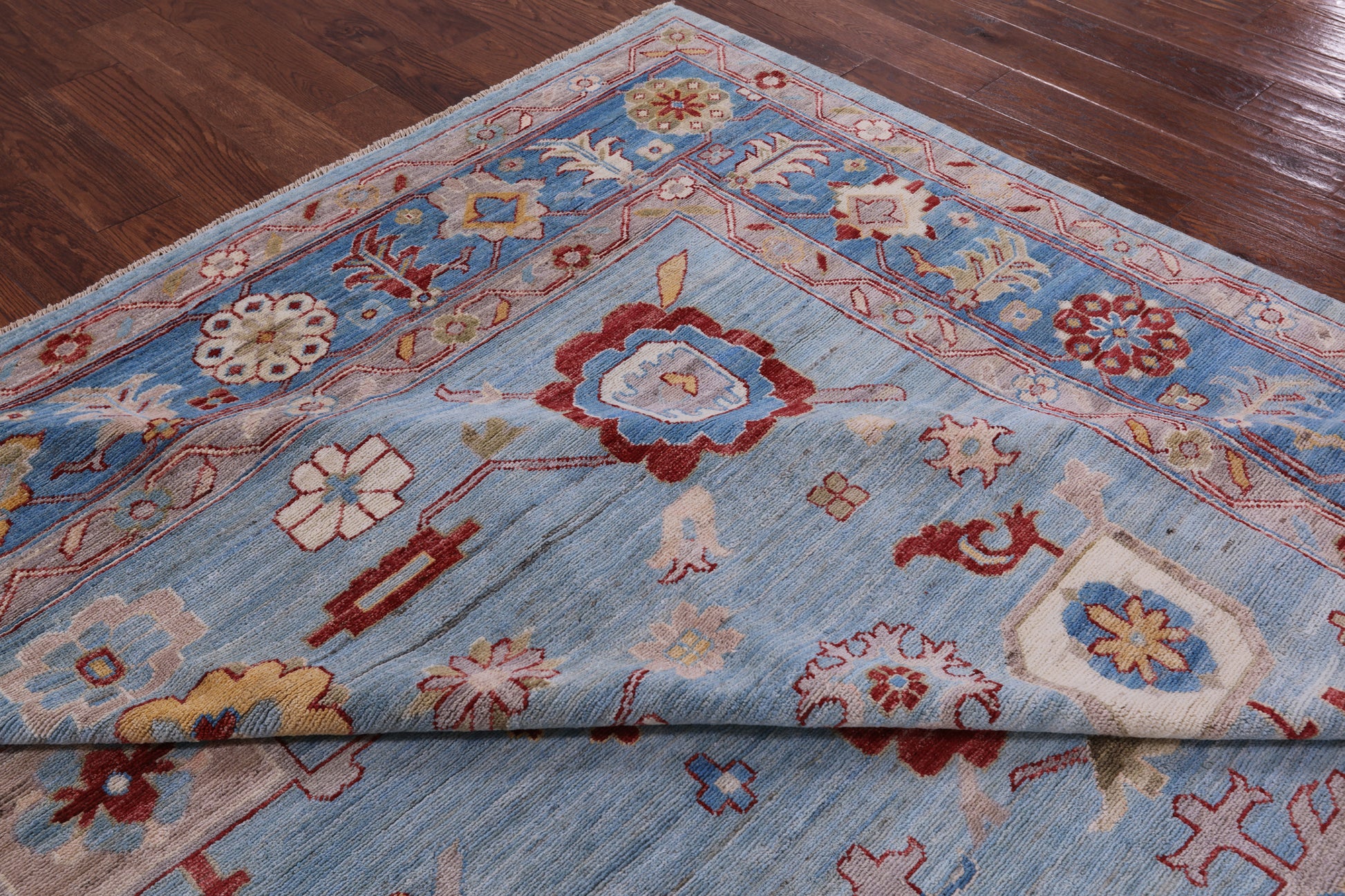 Blue Turkish Oushak Hand Knotted Wool Rug - 8' 11" X 11' 8" - Golden Nile