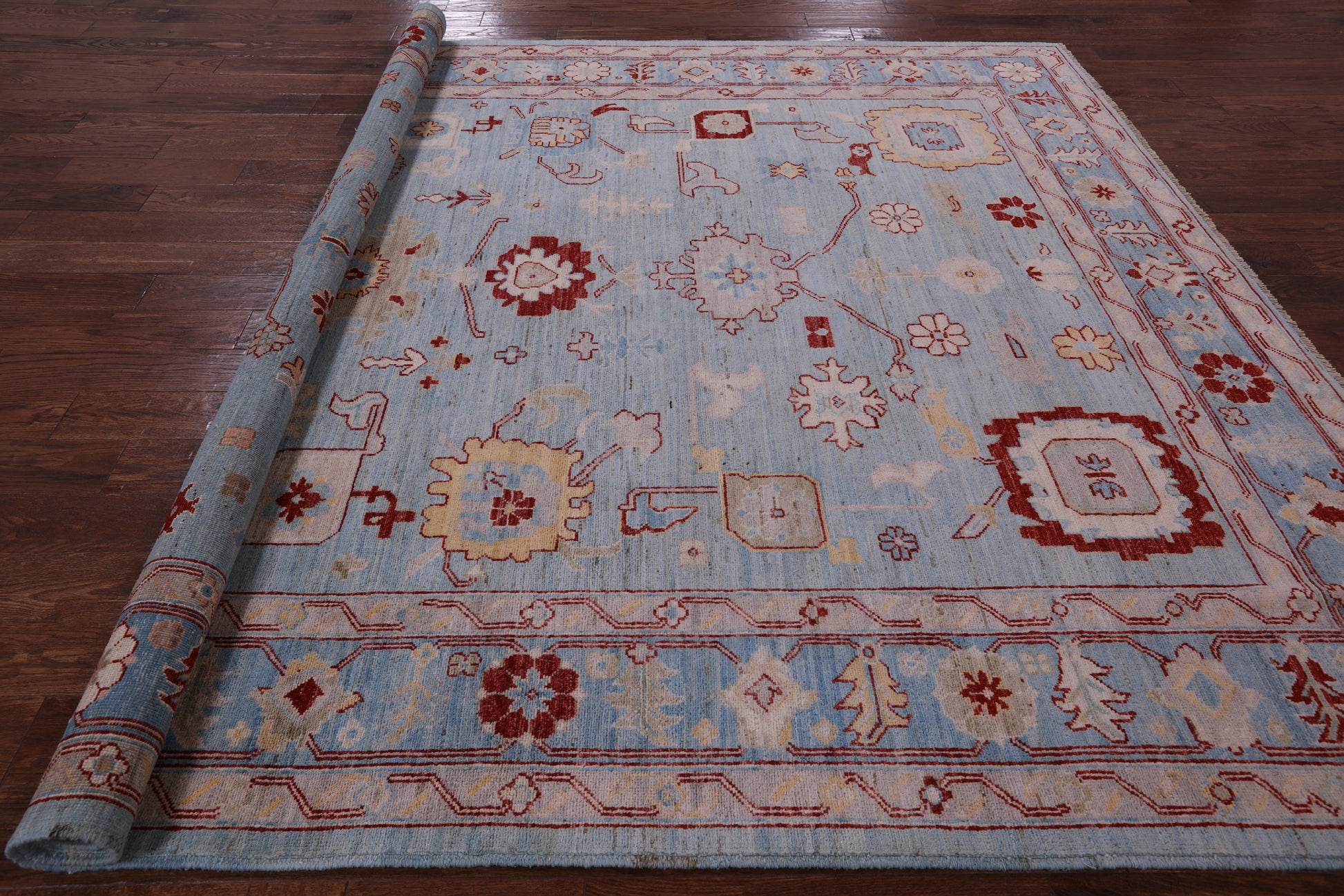 Blue Turkish Oushak Hand Knotted Wool Rug - 8' 3" X 9' 10" - Golden Nile