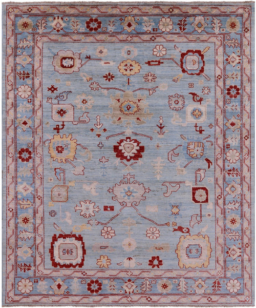 Blue Turkish Oushak Hand Knotted Wool Rug - 8' 3" X 9' 10" - Golden Nile