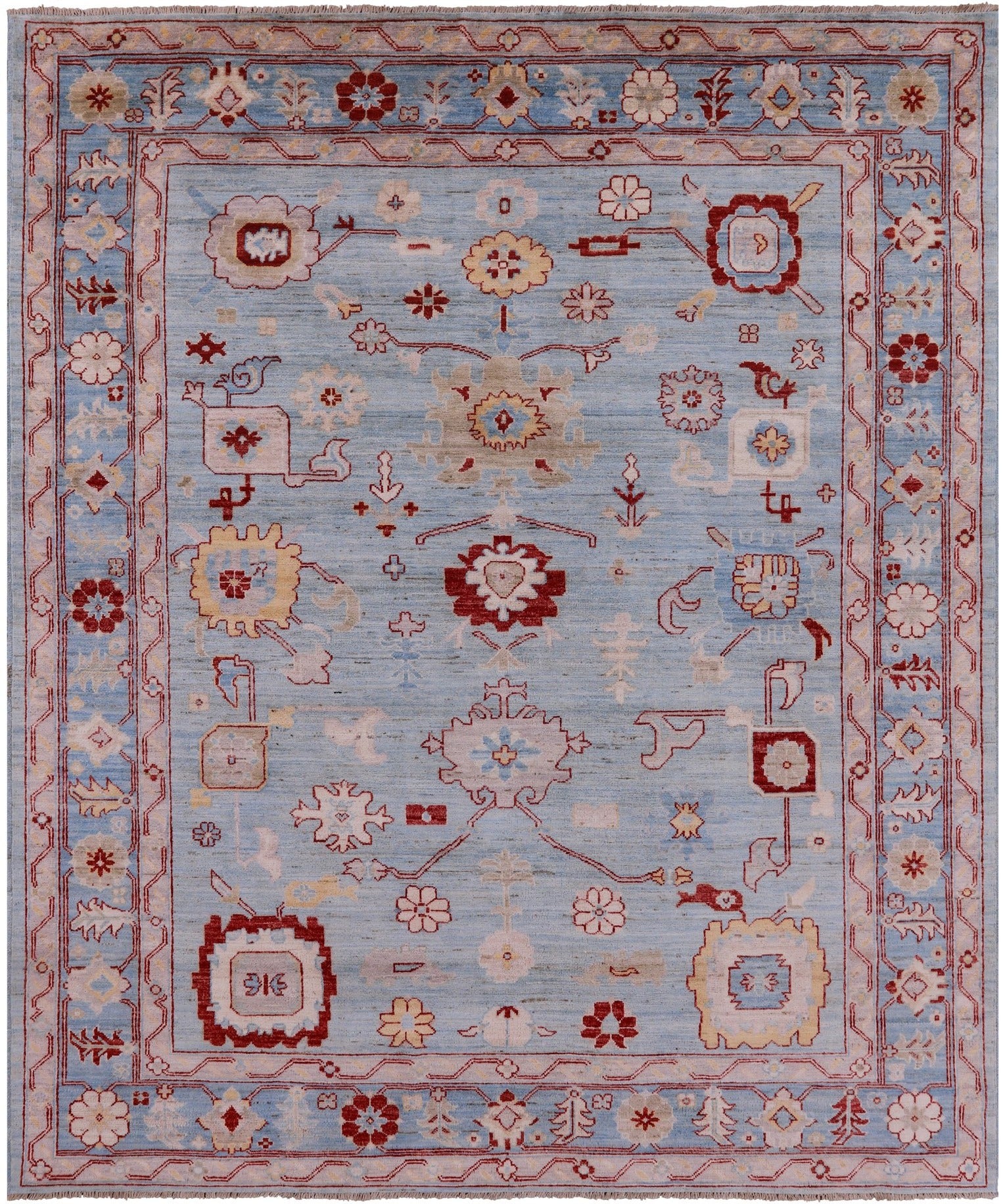 Blue Turkish Oushak Hand Knotted Wool Rug - 8' 3" X 9' 10" - Golden Nile
