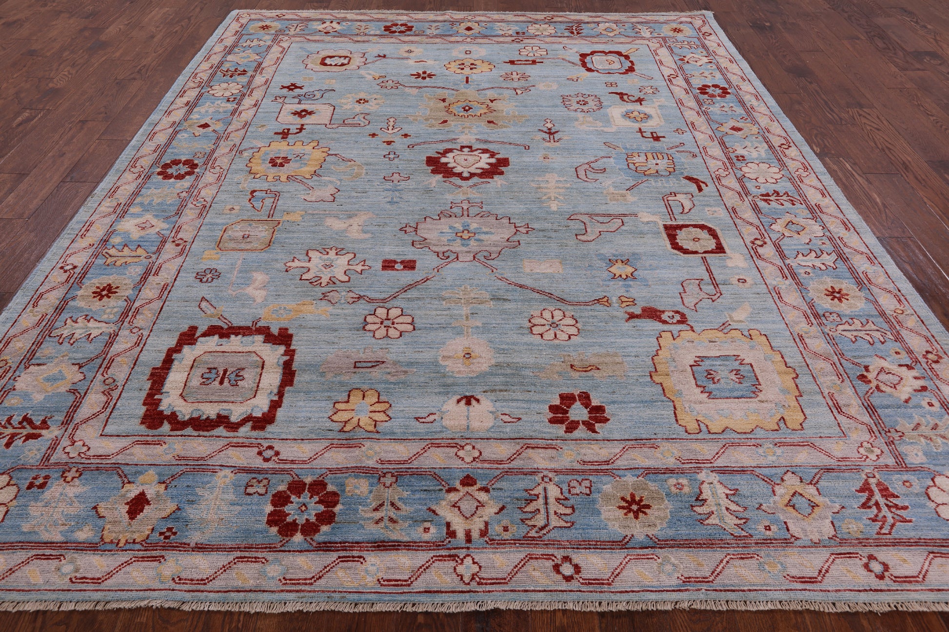 Blue Turkish Oushak Hand Knotted Wool Rug - 8' 3" X 9' 10" - Golden Nile