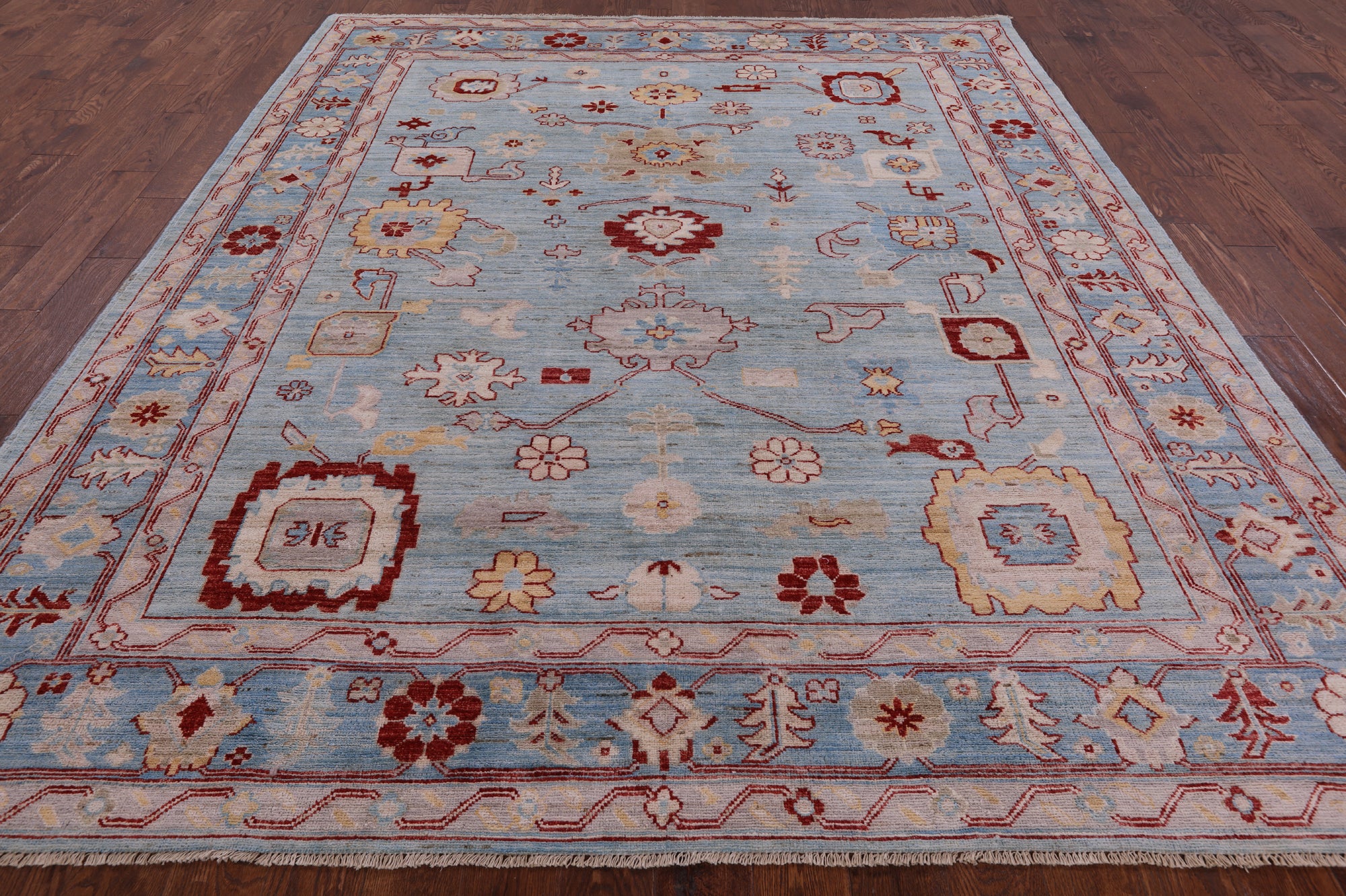Blue Turkish Oushak Hand Knotted Wool Rug - 8' 3" X 9' 10" - Golden Nile