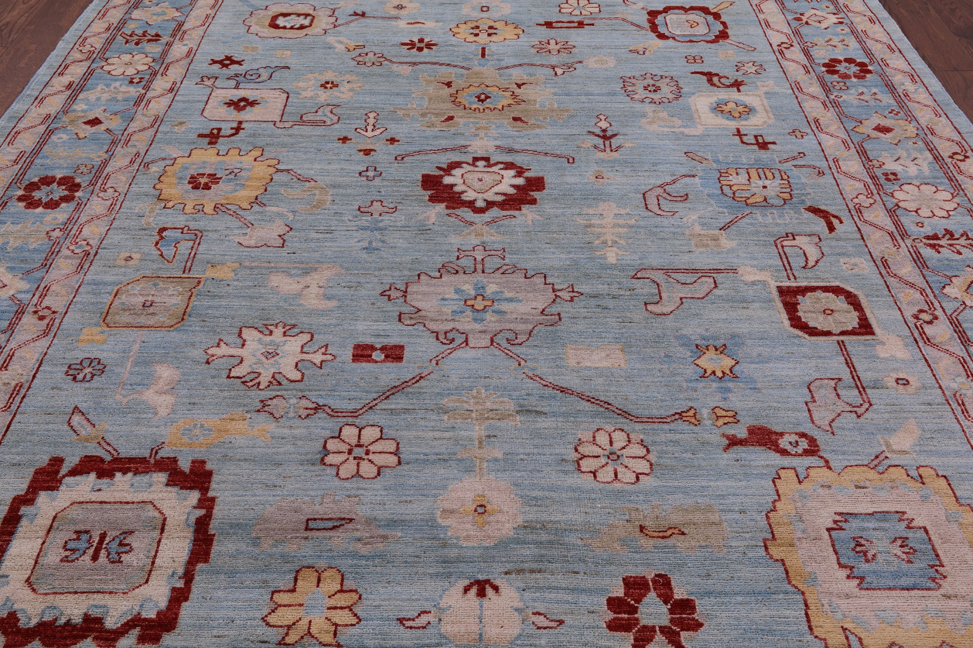 Blue Turkish Oushak Hand Knotted Wool Rug - 8' 3" X 9' 10" - Golden Nile